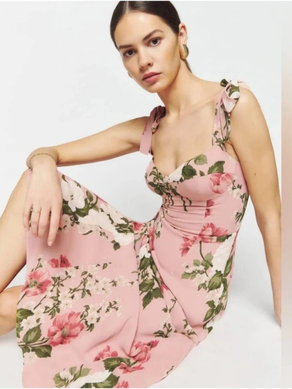 Reformation Nadira Tie Strap Dress Rose Garden - Size 6